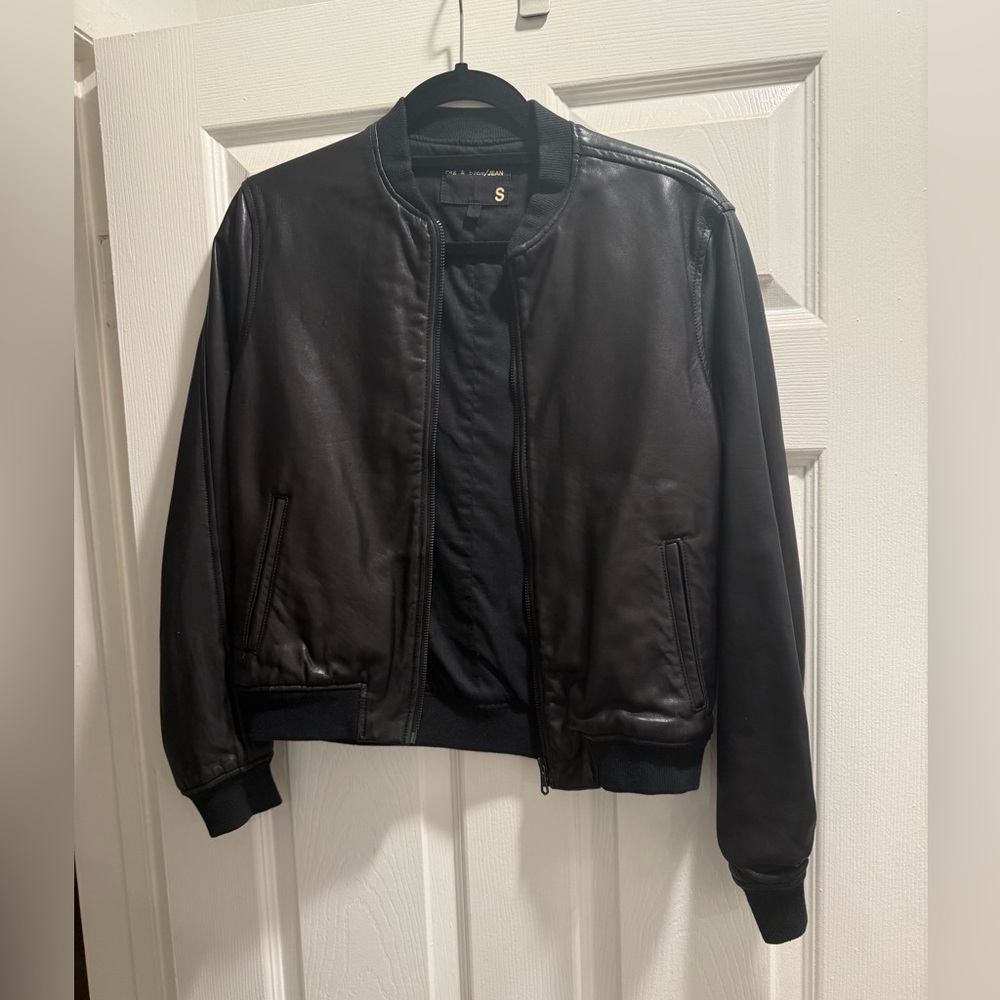 Rag and Bone Black Leather Bomber Jacket